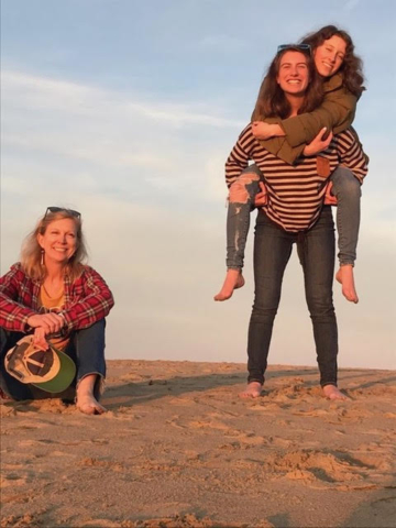 Holly Nettles with her daughters at Jockey's Ridge.