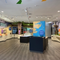 Interior of renovated Jockey's Ridge State Park Visitor Center exhibit space.