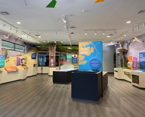 Interior of renovated Jockey's Ridge State Park Visitor Center exhibit space.