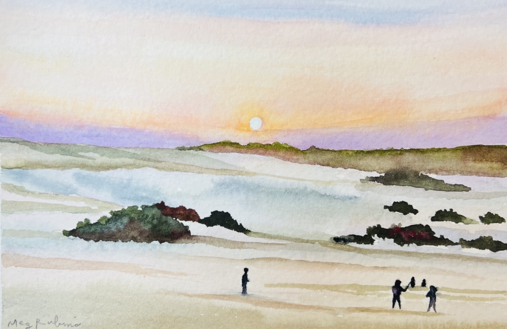 Watercolor of Jockey's Ridge State Park sand dunes by Meg Rubino