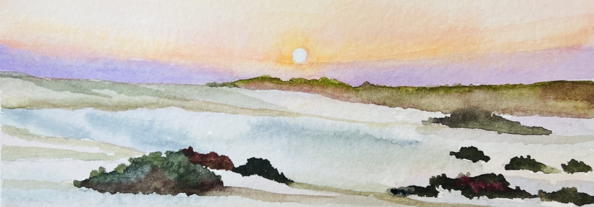 Watercolor of Jockey's Ridge State Park sand dunes by Meg Rubino